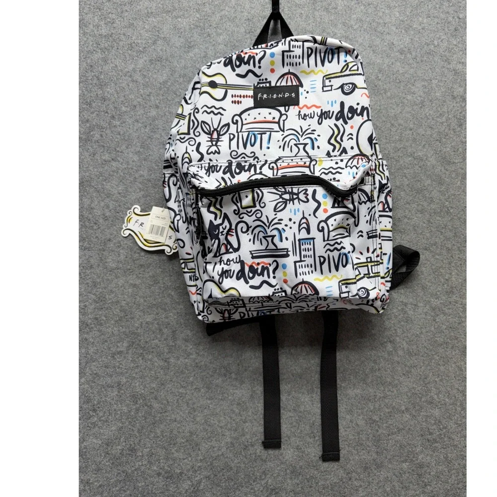 Friends TV Show Doodle Print Backpack White Multi PIVOT BP8SG6FRI NWT